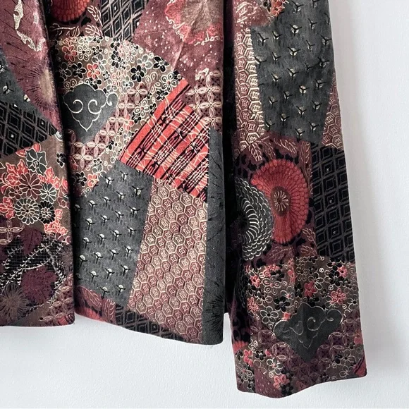 Vintage 70s Bohemian Hippie Patchwork Tapestry Velvet Jacket Size 14 - Picture 3 of 10